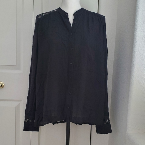 Free People Tops - Free People Long Sleeve Black Crochet Top